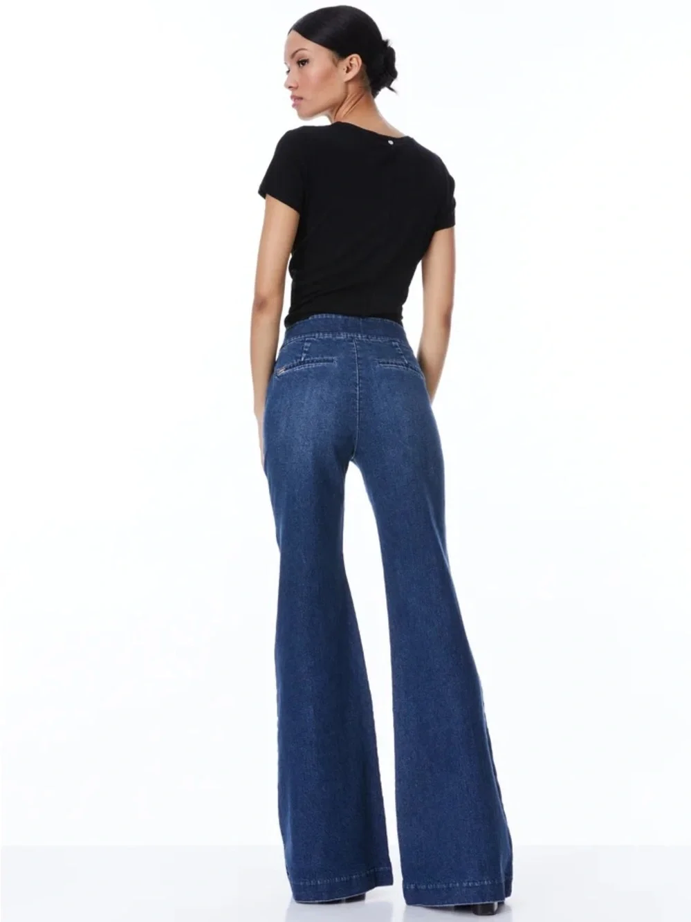 Alice + Olivia Dark Blue High-Waist Wide-Leg Jeans (28)